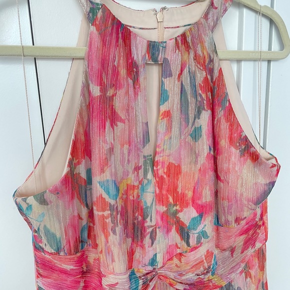 ADRIANNA PAPELL Floral Metallic Pleated Halter Gown - Picture 8 of 13
